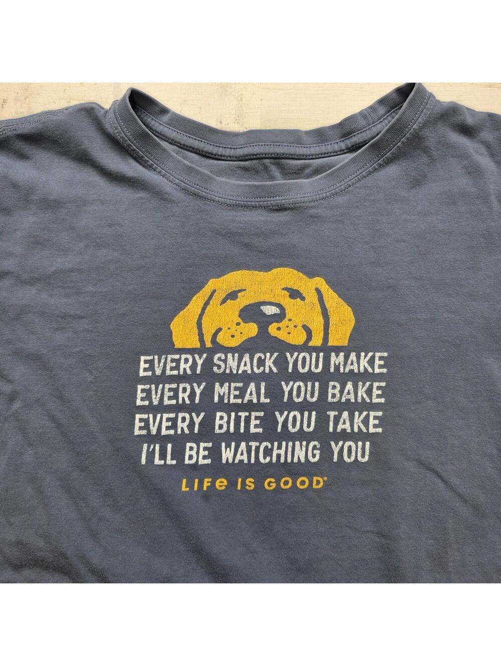 Life Is Good T-shirt "Every Snack" Begging Golden Retriever Dog Men's LG Tee